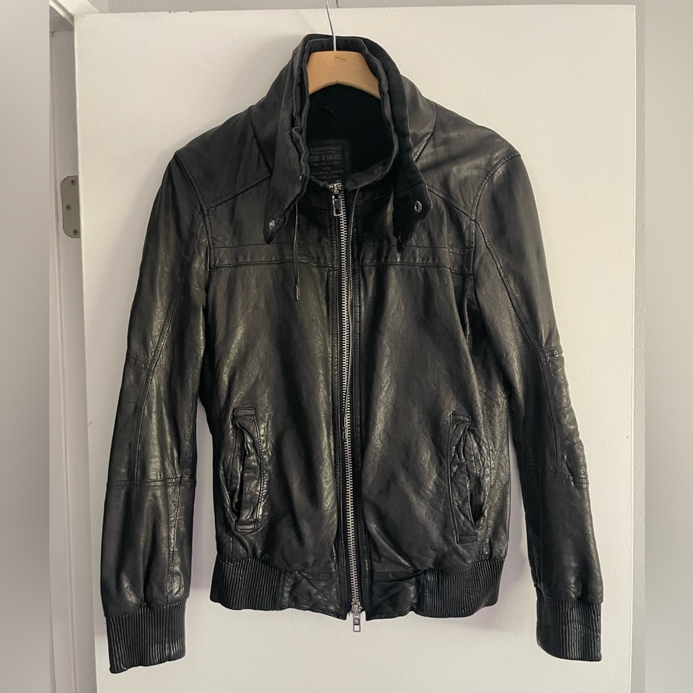 All Saints Spitalfields Men’s Super Soft Leather Bomber Jacket